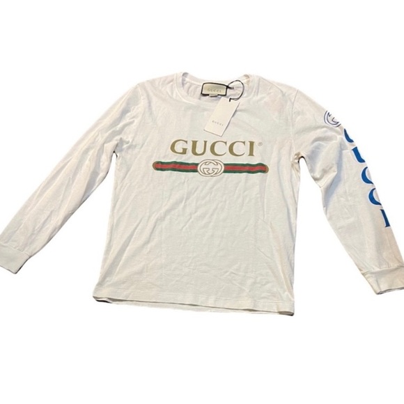 GUCCI Embroidered Dragon Logo Print Long Sleeve T-Shirt - Picture 1 of 13